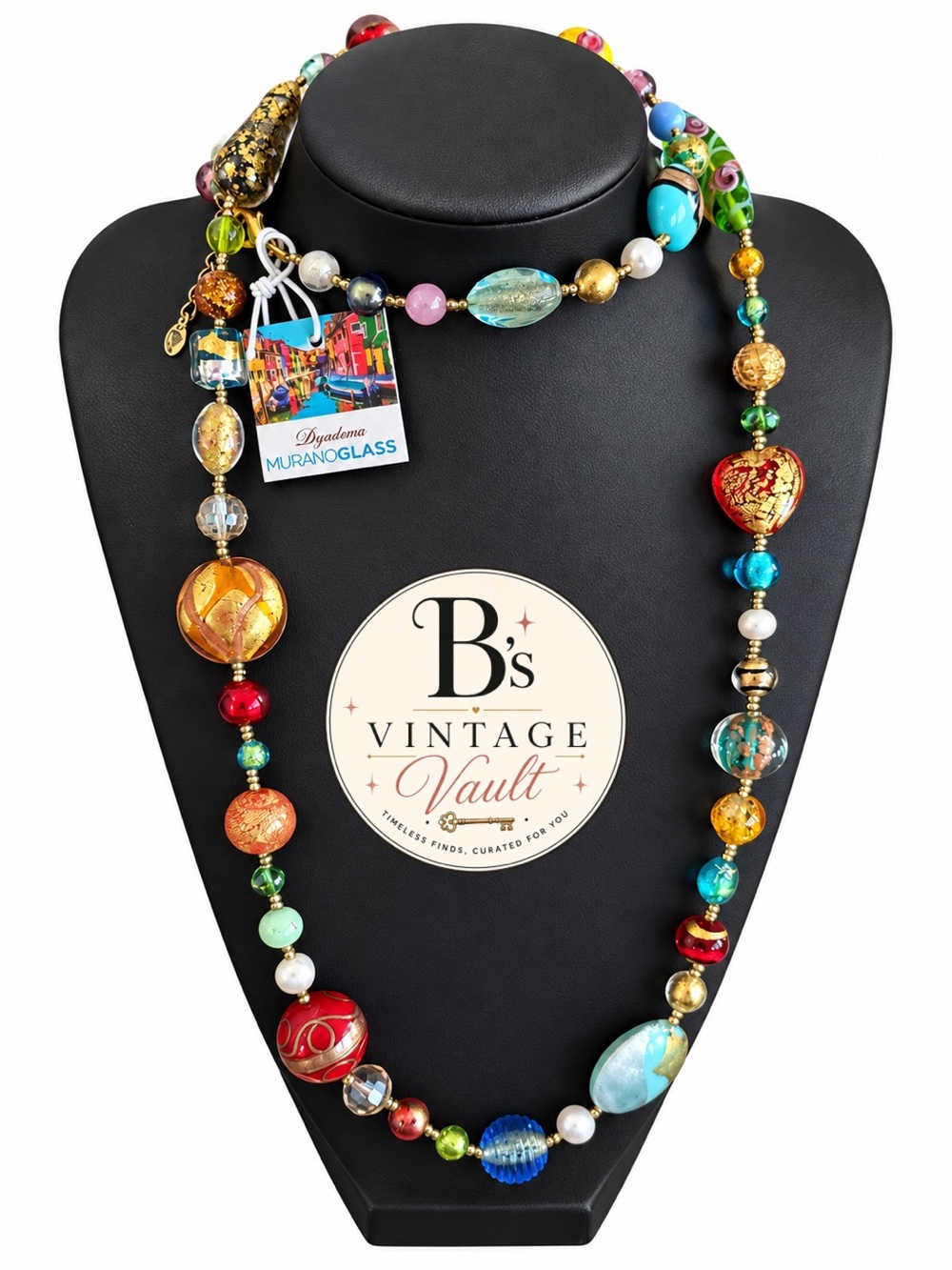 Murano Multicolor Glass Bead Necklace with Gold Accents